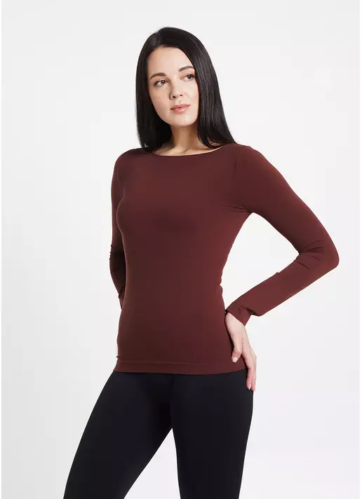 Бесшовный лонгслив с круглым вырезом MAGLIA SCOLLO TONDO MANICA LUNGA mustag (коричневый)