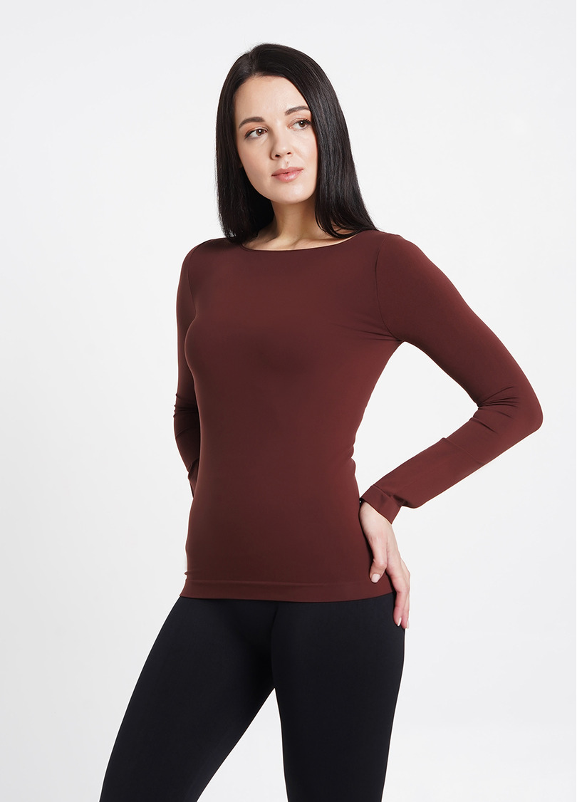 Безшовний лонгслів з круглим вирізом MAGLIA SCOLLO TONDO MANICA LUNGA mustag (коричневий)