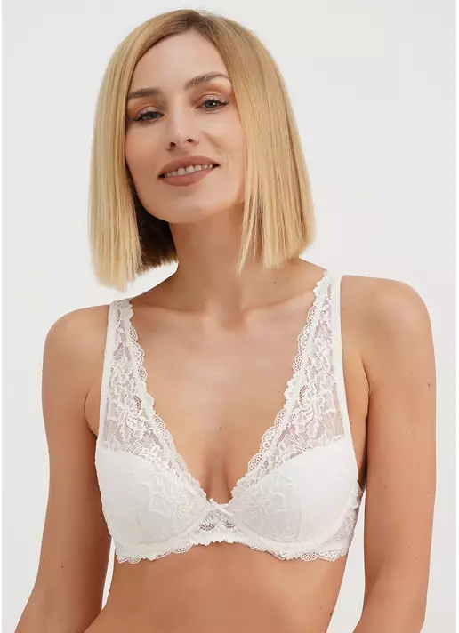 Бюстгальтер з мережива з вирізом халтер Diana 1232/01N whisper white (білий)
