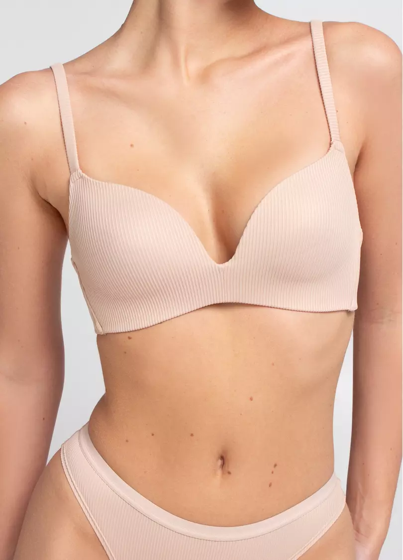 Бюстгальтер треугольной формы из микрофибры в рубчик L1527A (бежевый)