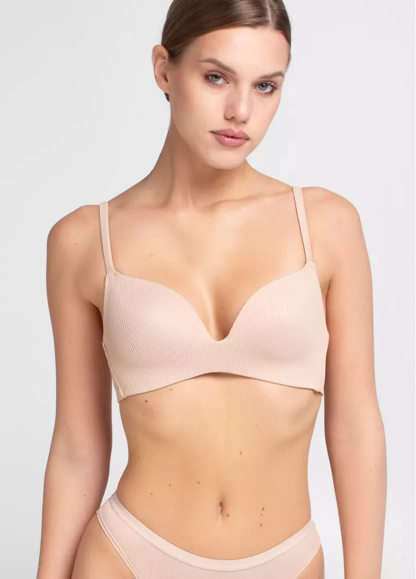 Бюстгальтер треугольной формы из микрофибры в рубчик L1527A (бежевый)