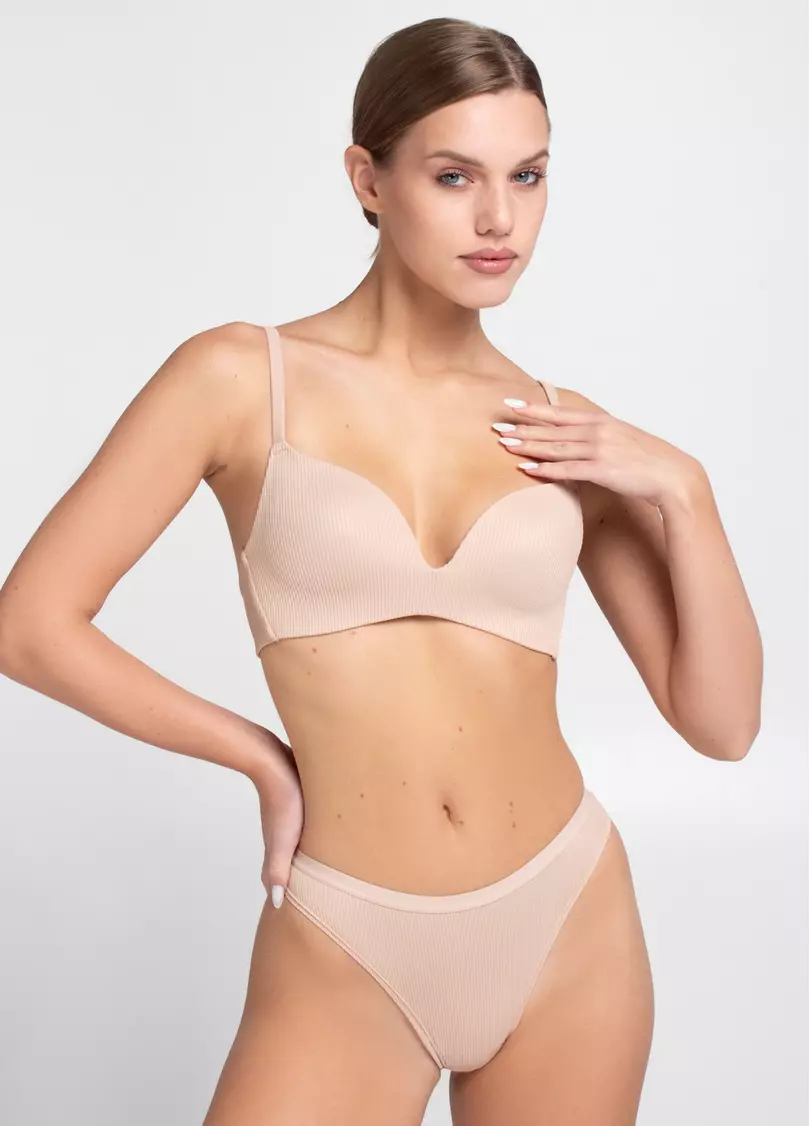 Бюстгальтер треугольной формы из микрофибры в рубчик L1527A (бежевый)
