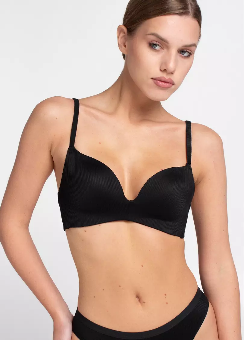 Бюстгальтер треугольной формы из микрофибры в рубчик L1527A (черный)