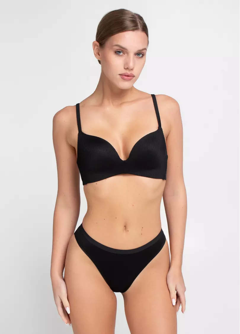 Бюстгальтер треугольной формы из микрофибры в рубчик L1527A (черный)