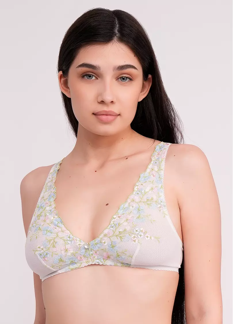 Кружевной бюстгальтер бралетт Olympia 1301/47 white/blue (белый)