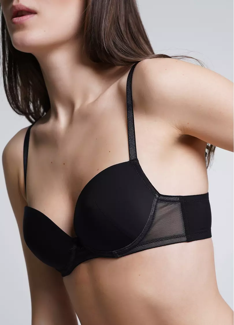 Гладкий бюстгальтер пуш-ап з сіткою Soft micro 1105/22 black (чорний)