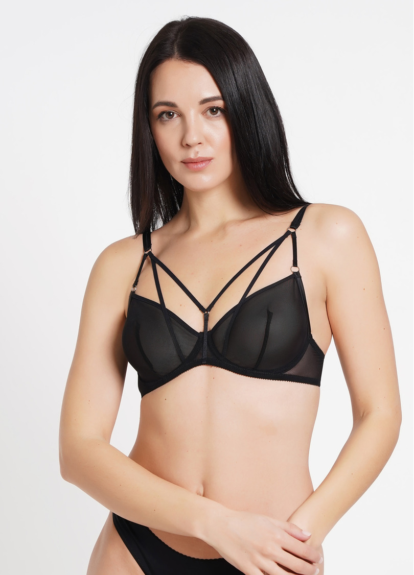 Бюстгальтер з прозорої сітки з елементами збруї Sweet plum 1610/42 black (чорний)