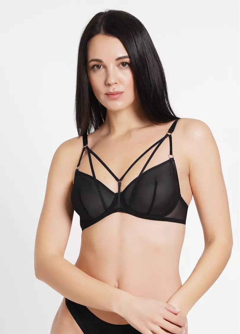 Бюстгальтер из прозрачной сетки с элементами сбруи Sweet plum 1610/42 black (черный)