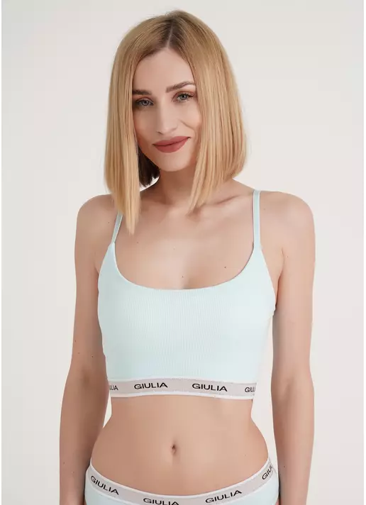 Хлопковый топ в рубчик на бретелях Top rib classic 4101/60 blue (голубой)