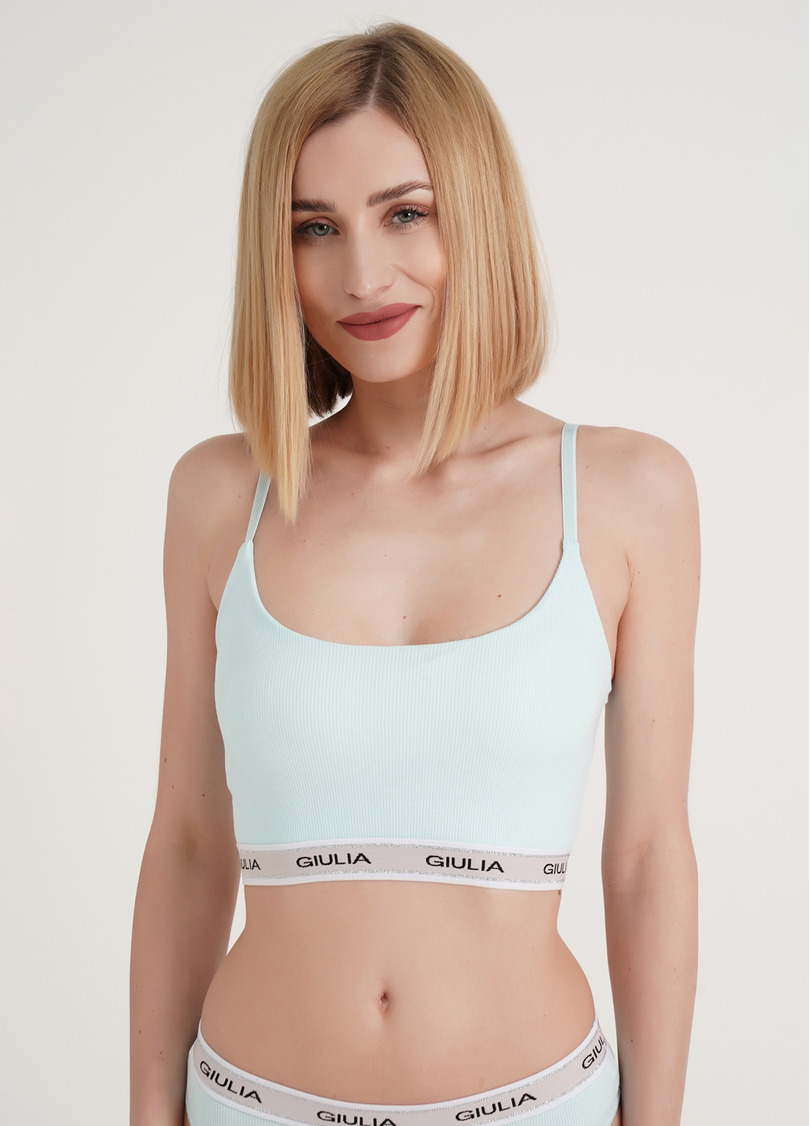 Бавовняний топ в рубчик на бретелях Top rib classic 4101/60 blue (блакитний)