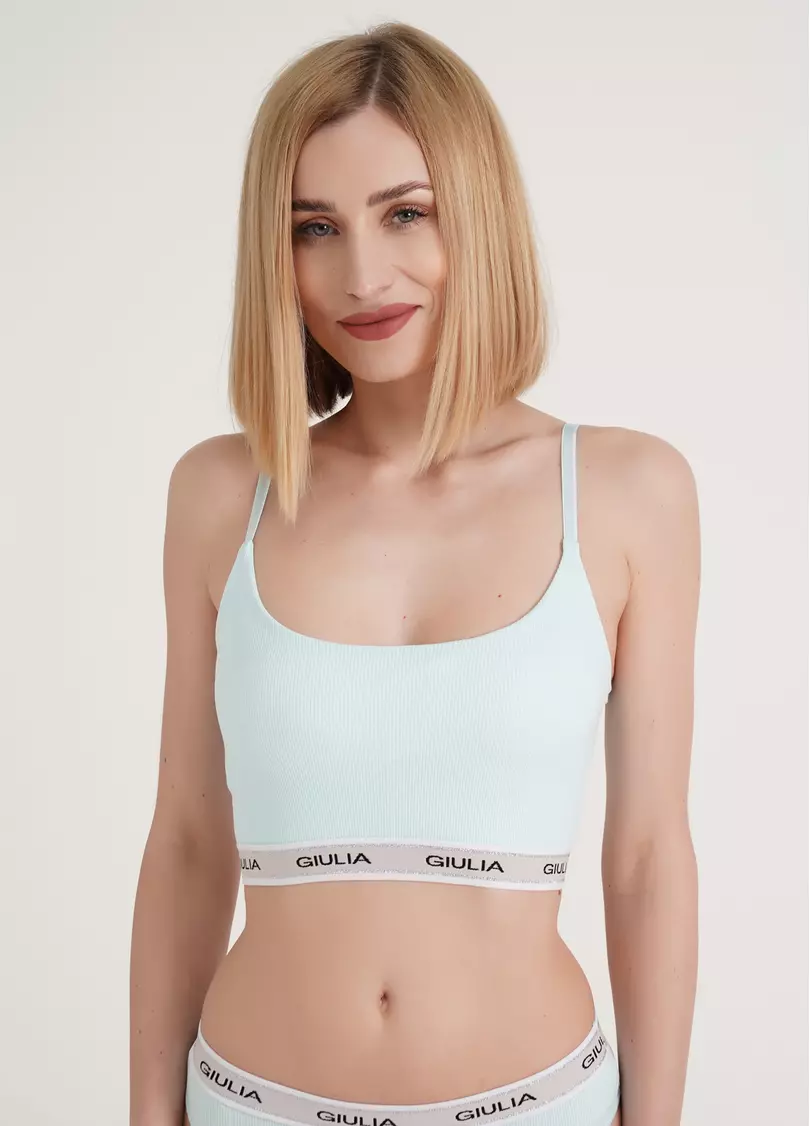 Хлопковый топ в рубчик на бретелях Top rib classic 4101/60 blue (голубой)