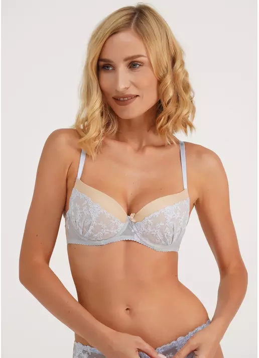 Классический бюстгальтер с цветочным кружевом Tuscany 1224/41 beige/sky blue (бежевый/голубой)