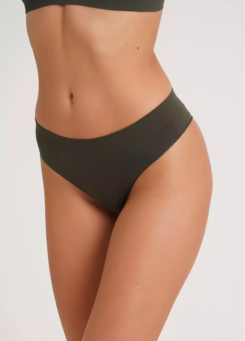 Трусики бразилиана в рубчик BRASILIAN BRIEFS RIB khaki (хаки)