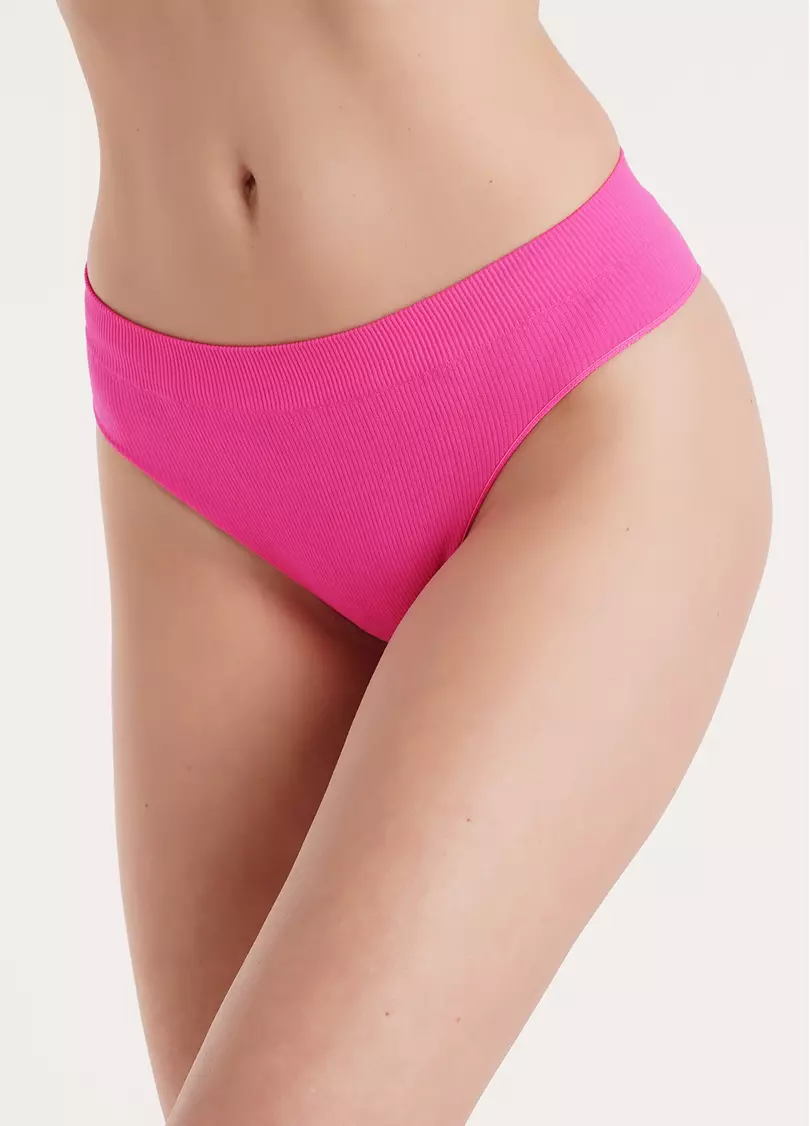 Трусики бразиліана в рубчик BRASILIAN BRIEFS RIB pink neon (неоновий рожевий)