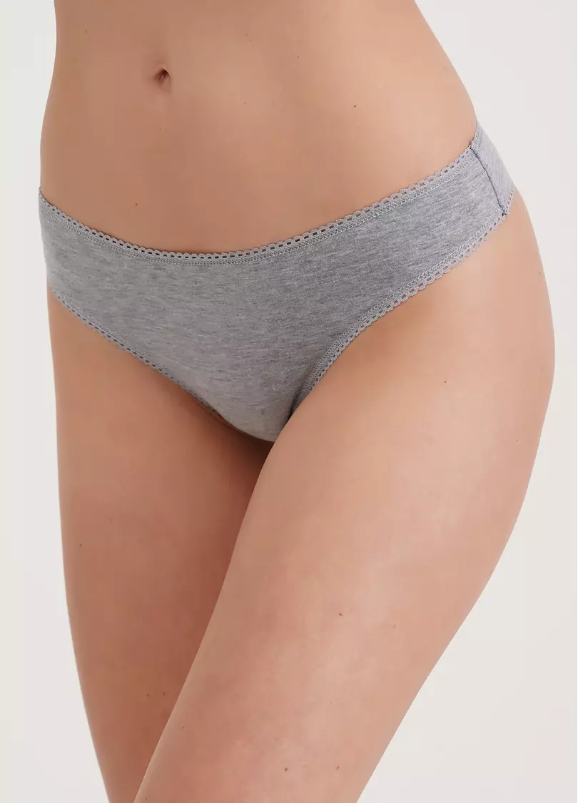Трусики стрінги з бавовни Basic 2102/60 grey melange (сірий)