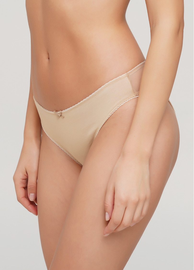 Трусики бразиліана бавовняні з сіткою Basic cotton 2206/45 beige (бежевий)