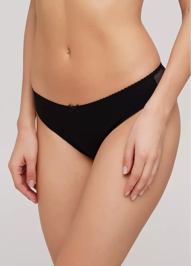 Трусики бразиліана бавовняні з сіткою Basic cotton 2206/45 black (чорний)