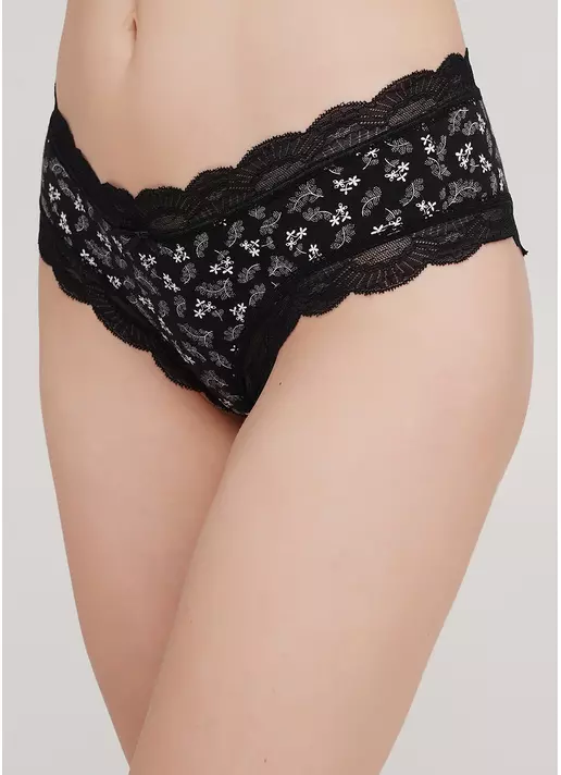 Широкие трусы бразилиана из хлопка в цветочный рисунок Blossom 2203/61 (черный)