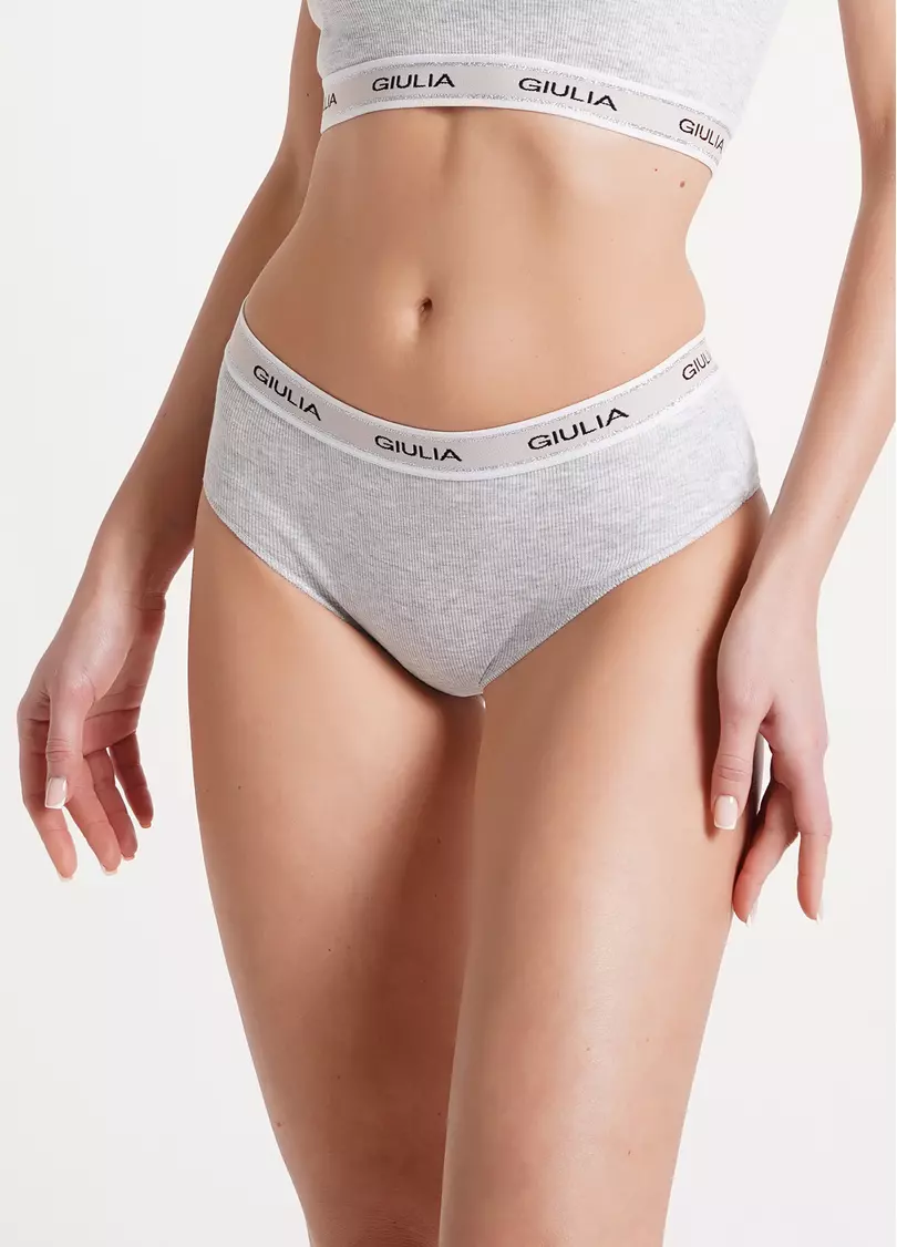 Хлопковые трусики бразилиана в рубчик Brasilian briefs rib 2201/60 grey (серый)