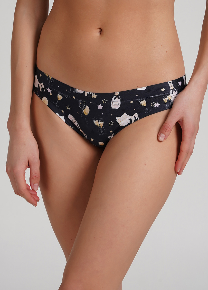 Стринги трусики из микрофибры с новогодним принтом Christmas story 2102/20 black (черный)