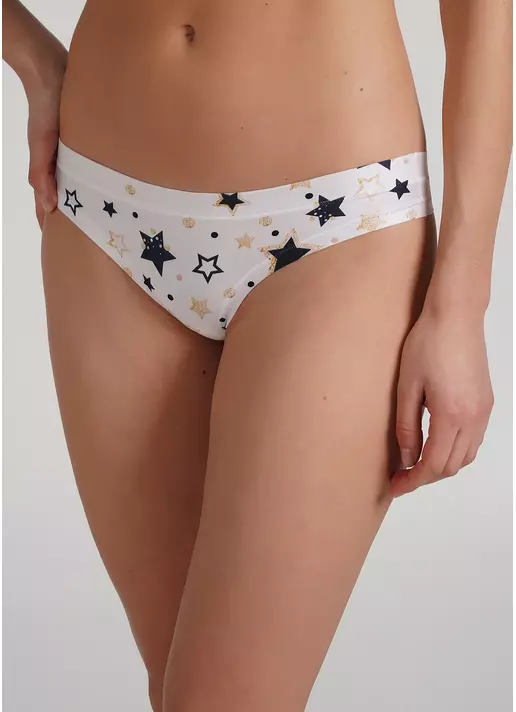 Стринги трусики из микрофибры с новогодним принтом Christmas story 2102/20 milk stars (белый)