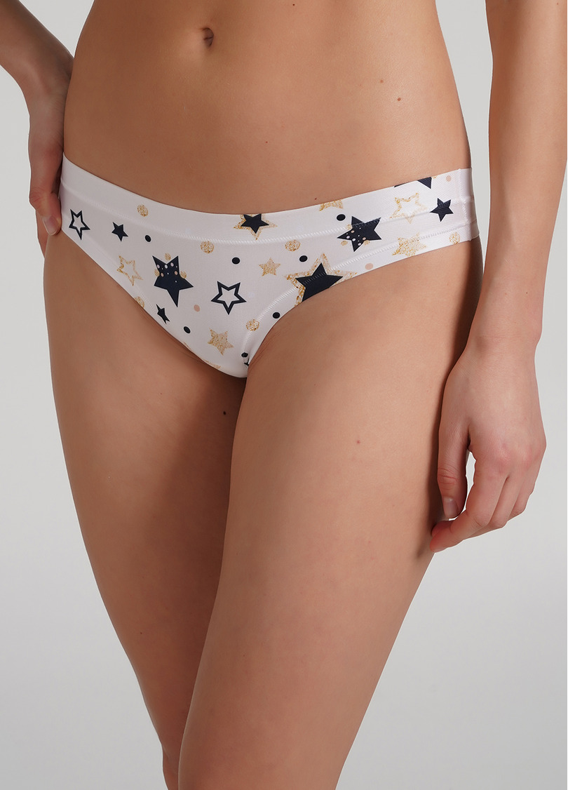 Стринги трусики из микрофибры с новогодним принтом Christmas story 2102/20 milk stars (белый)