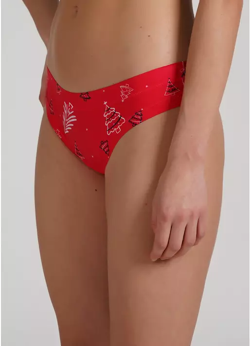 Стринги трусики из микрофибры с новогодним принтом Christmas story 2102/20 red tree (красный)