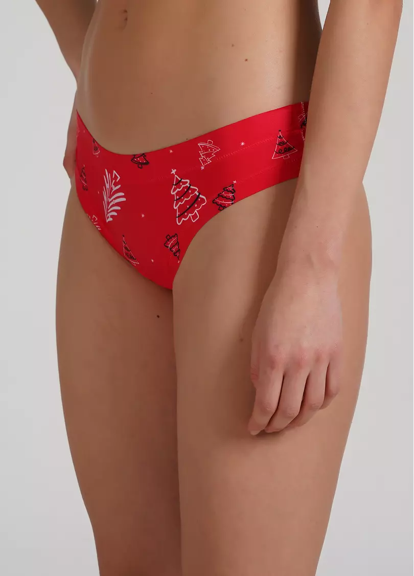 Стринги трусики из микрофибры с новогодним принтом Christmas story 2102/20 red tree (красный)