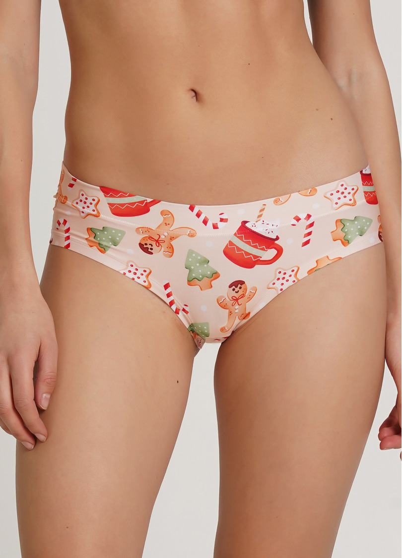 Трусики слипы из принтованной микрофибры Christmas story 2301/20 beige cookie (бежевый)