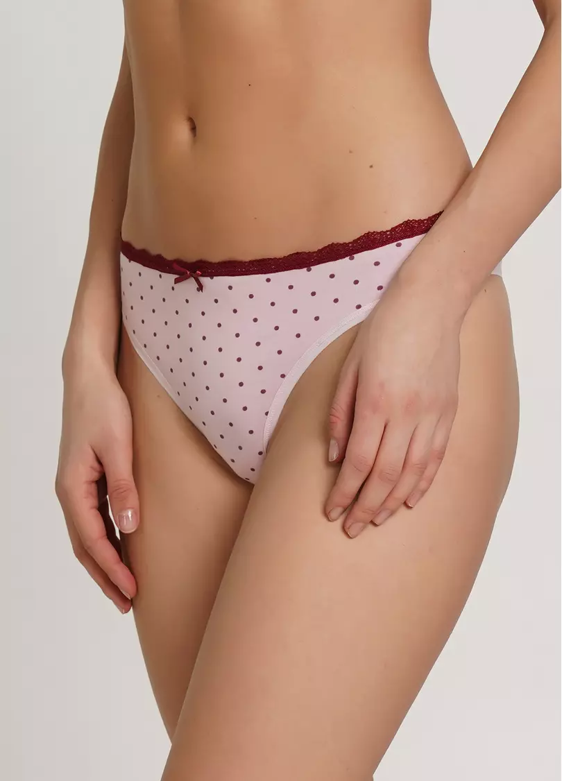Хлопковые трусики стринги в горох Cotton print 2102/61 pink dots (розовый)