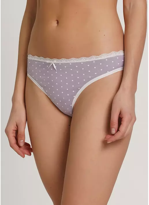 Хлопковые трусики стринги в горох Cotton print 2102/61 purple dots (фиолетовый)