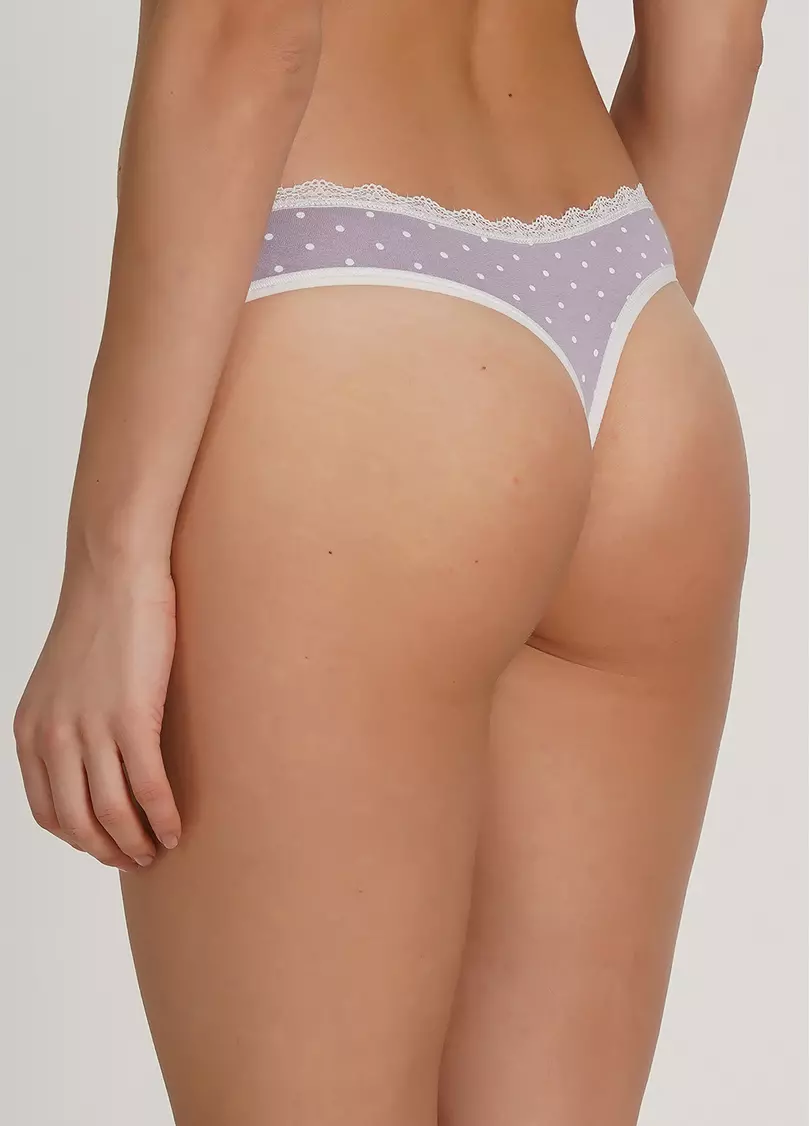 Хлопковые трусики стринги в горох Cotton print 2102/61 purple dots (фиолетовый)