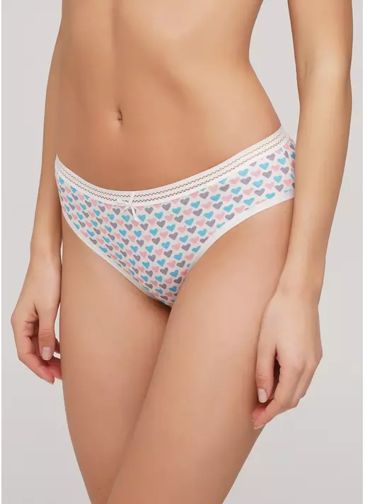 Трусики слипы хлопковые с принтом Cotton print 2301/06 milk hearts (білий)