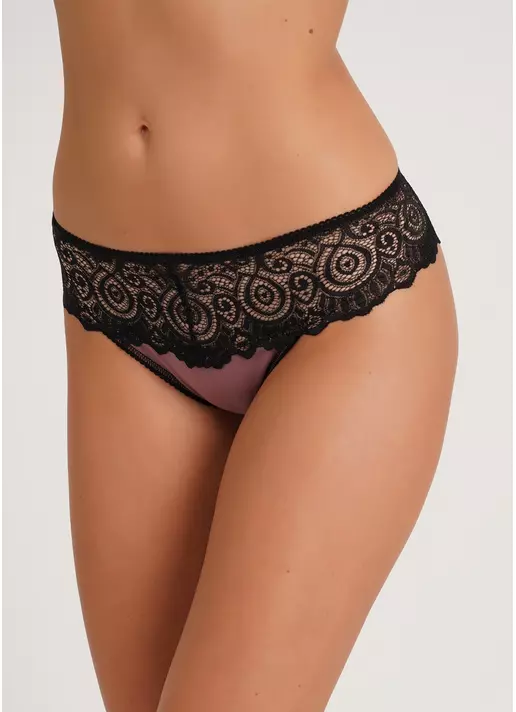 Трусики стринги с кружевом Elegant 2101/61 black/dark rose (черный/розовый)