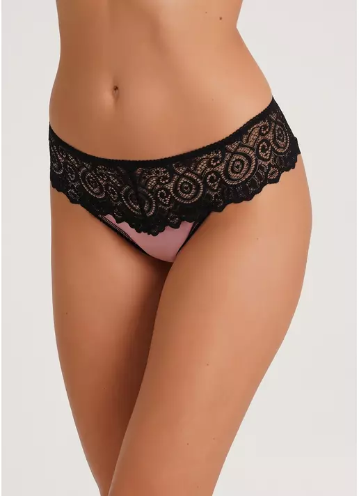 Трусики стринги с кружевом Elegant 2101/61 black/powder (черный/розовый)