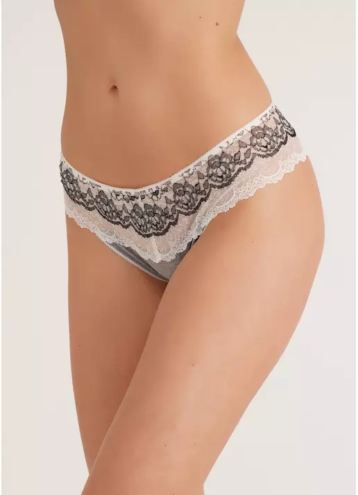 Трусики стринги с кружевом Elegant 2101/61 grey melange/white (серый/белый)