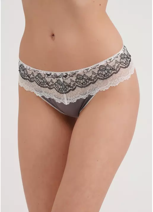 Трусики стринги с кружевом Elegant 2101/61 grey/white (серый/белый)