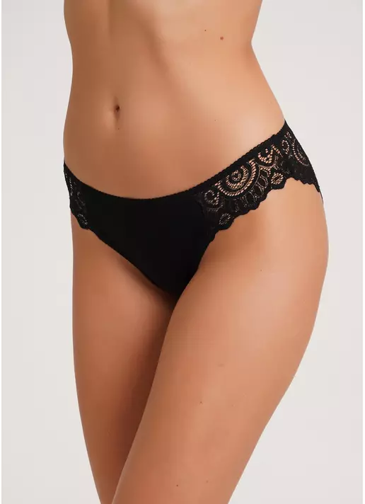 Трусики бразилиана хлопковые с кружевом Emilia 2220/61 black (черный)