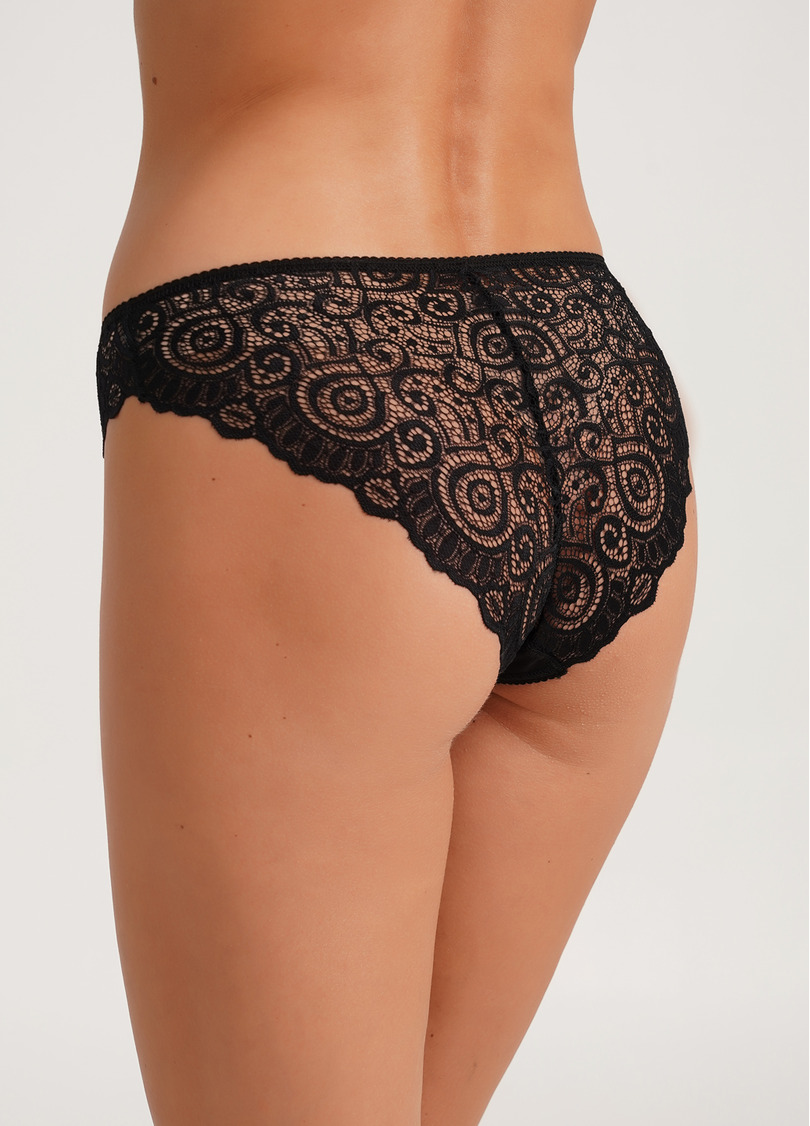 Трусики бразилиана хлопковые с кружевом Emilia 2220/61 black (черный)