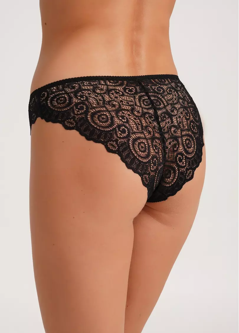 Трусики бразиліана бавовняні з мереживом Emilia 2220/61 black (чорний)