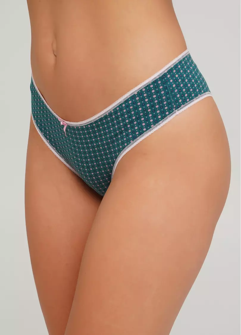 Трусы бразилиана из хлопка с цветочным принтом Fleurs 2205/60 (зеленый)