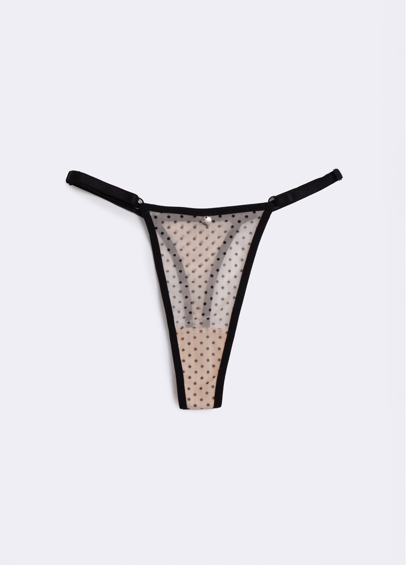 Труси танга из сетки на тесьме Glam 2116/40 beige dots (бежевый)