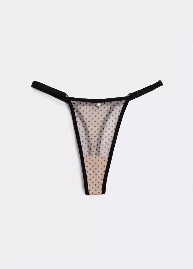 Труси танга из сетки на тесьме Glam 2116/40 beige dots (бежевый)