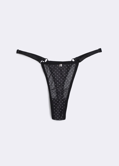 Труси танга из сетки на тесьме Glam 2116/40 black dots (черный)