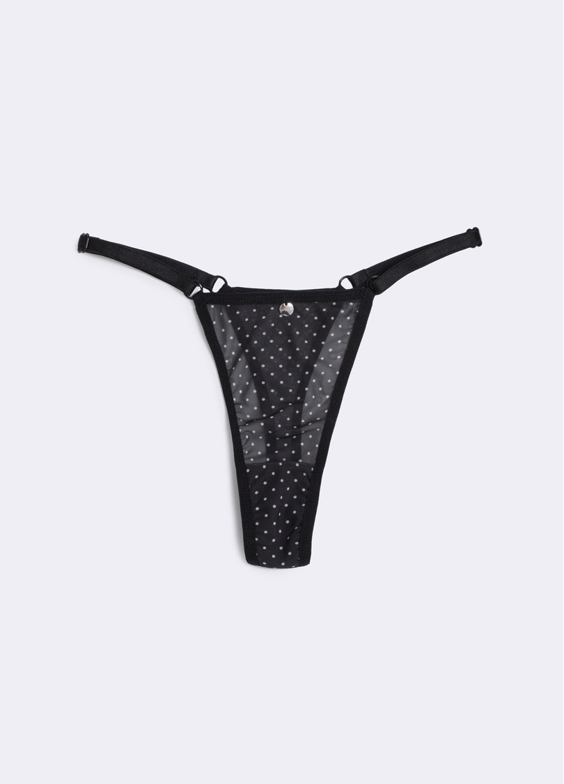 Труси танга з сітки на тасьмі Glam 2116/40 black dots (чорний)