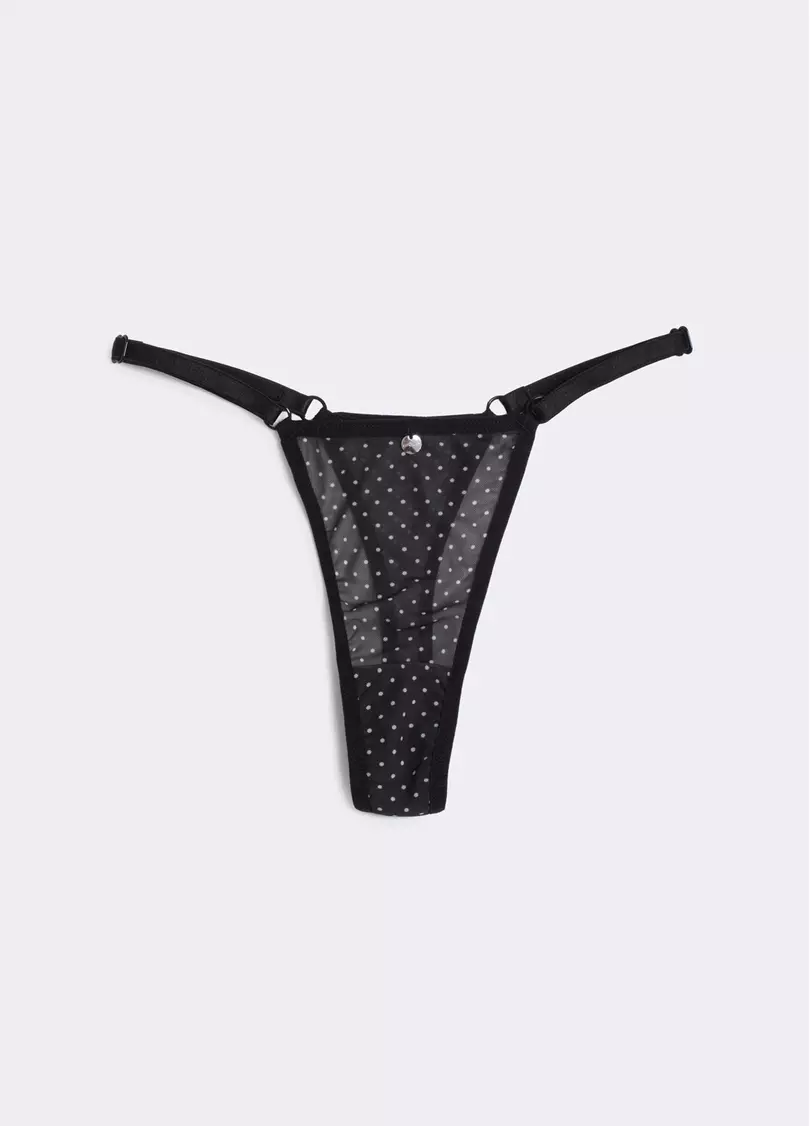 Труси танга з сітки на тасьмі Glam 2116/40 black dots (чорний)
