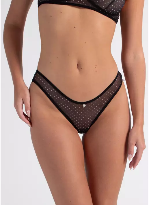 Труси бразиліана з сітки Glam 2239/40 black dots (чорний)