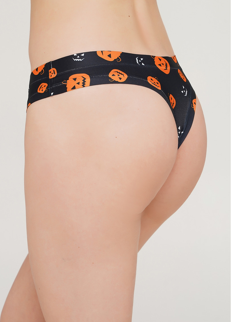 Трусики стринги из микрофибры с рисунком тыкв Helloween 2102/20 pampkin (черный)