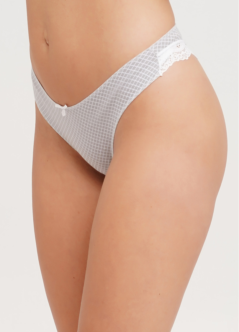 Трусики бразилиана из хлопка с кружевом Kaleidoscope 2218/61 grey cell (серый)