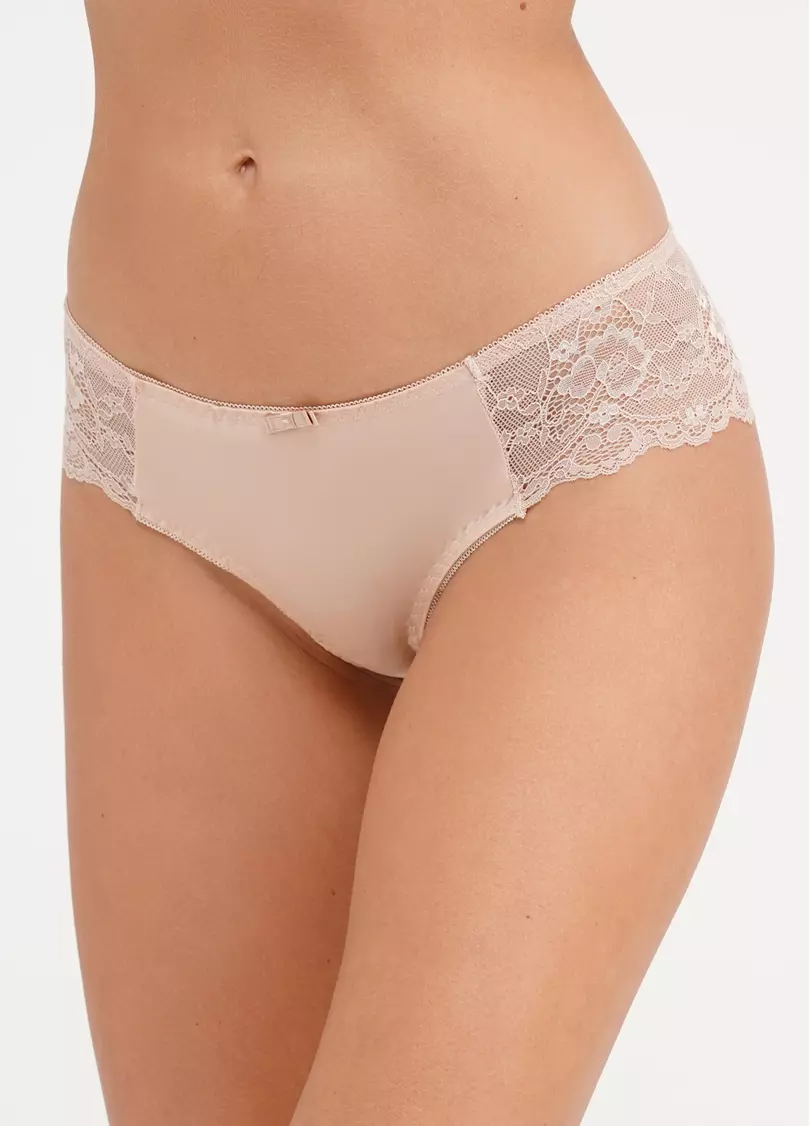 Трусики бразиліана з мікрофібри та мережива L5118B0-M (бежевий)